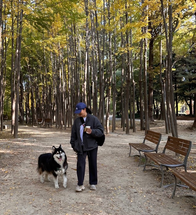 M Jang and dog