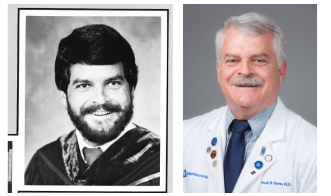 two profile photos of Mark Skeen, 1982 and 2022