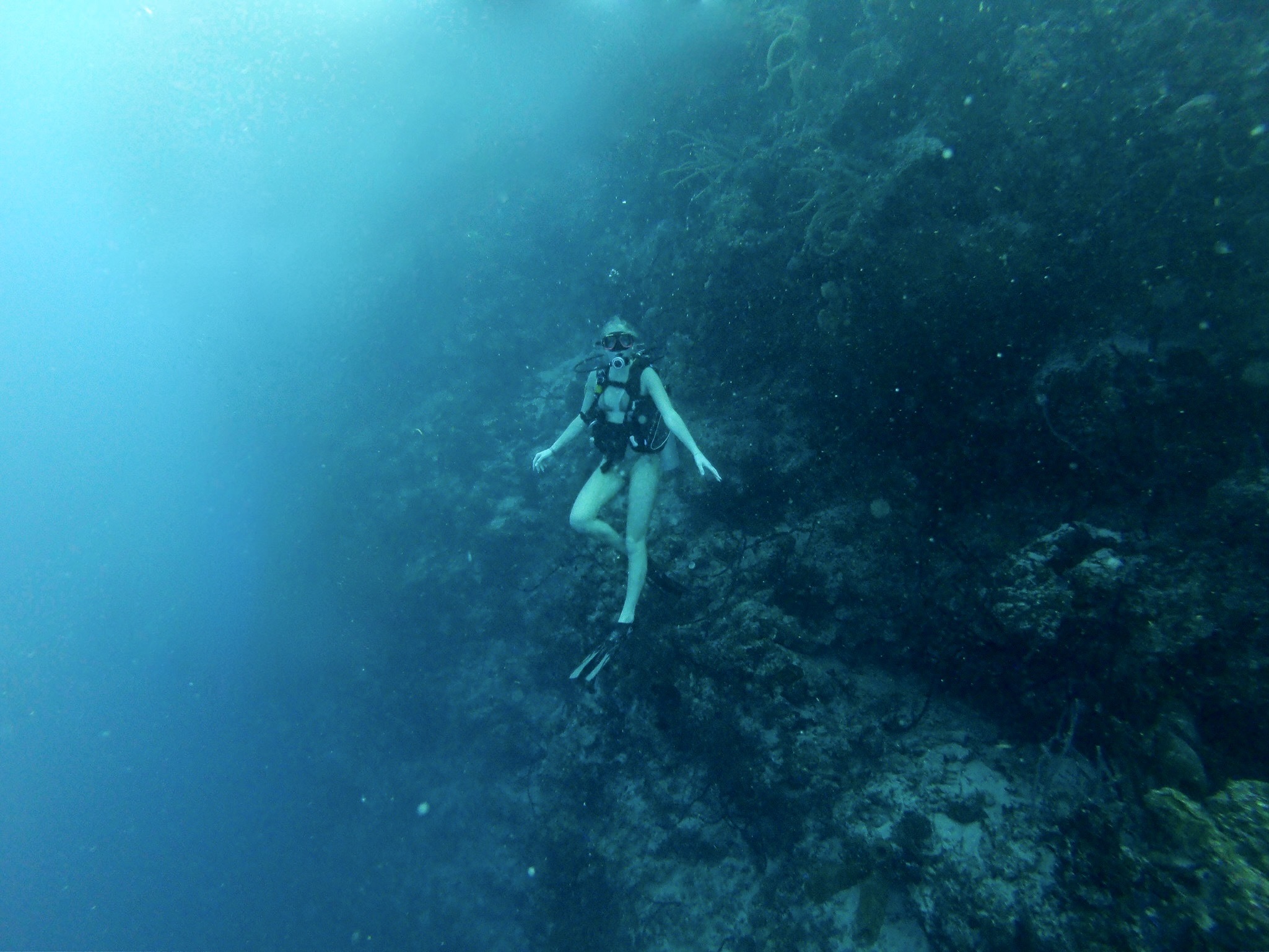Nicole Liddle along the wall of the Great Blue Hole