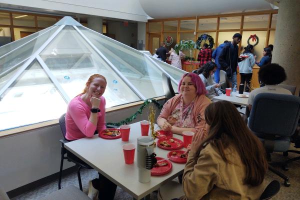 group of people at a work potluck