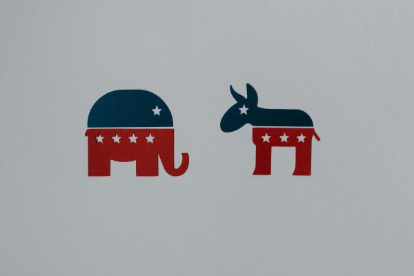 an elephant and donkey with stars on them