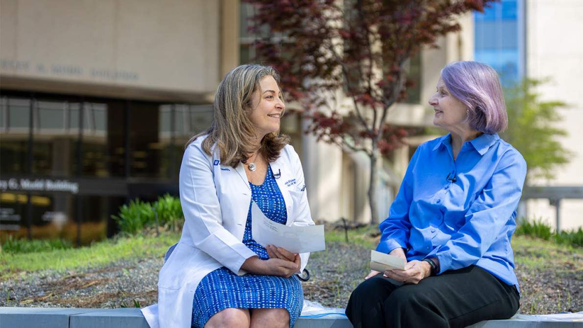 Heather Whitson, MD, MHS speaks with Alzheimer's study participant Mary Beth Humphrey