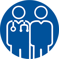 Patient Care Icon - Physician and Patient Stick Figures