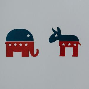 an elephant and donkey with stars on them